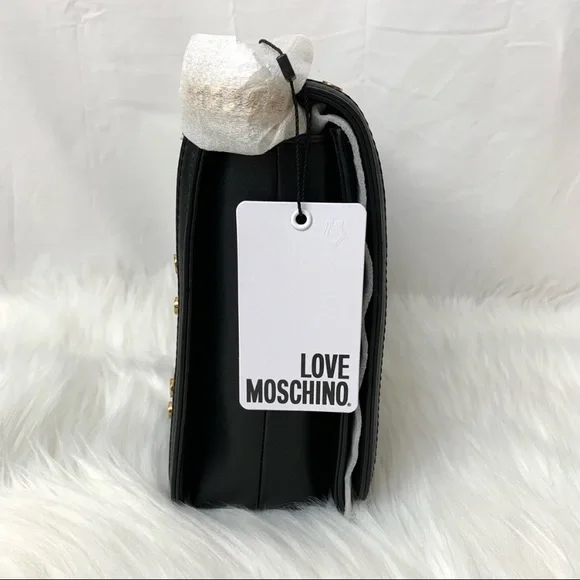 LOVE Moschino Borsa PU Nero Vegan Leather Studded Black Crossbody Bag NWT - Picture 7 of 15